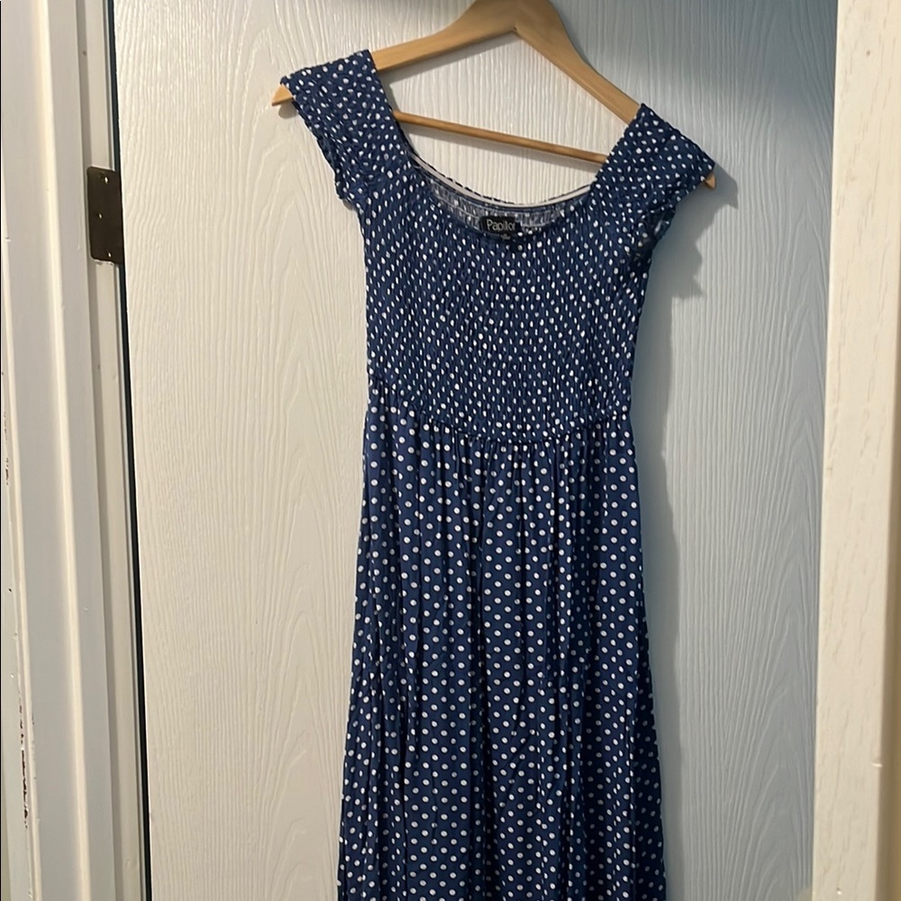 Papillon Blanc Blue Midi Sundress with Flutter Sleeves